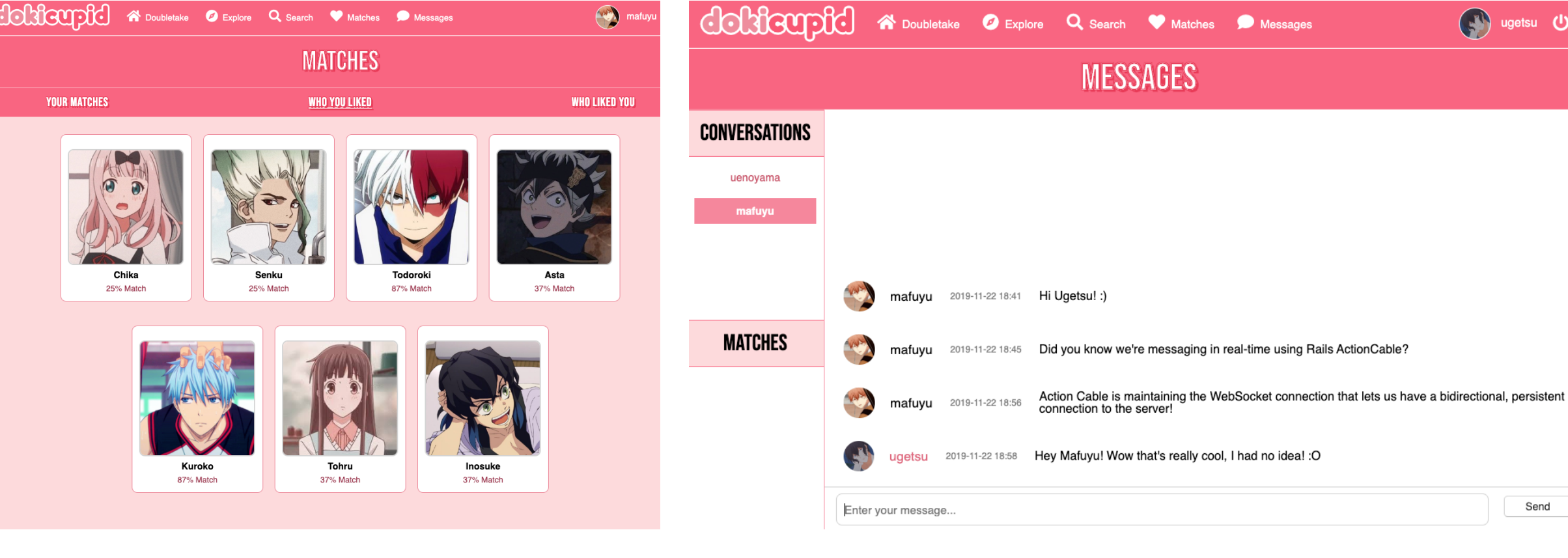 matches and messages